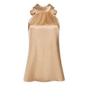 Sleeveless Top Halter Neck Tie Back Satin Vest Blouse Beige
